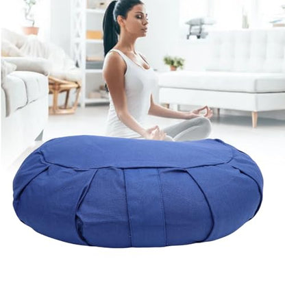 Semme Half Moon Meditation Cushion, Buckwheat Hulls Filled Yoga Pillow with Cotton Cover, for Floor Seating Mat Practice Home Office Outdoor (Dark Blue)