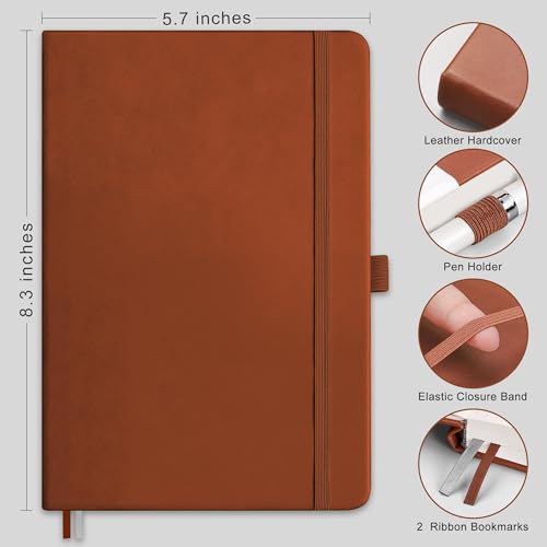 RETTACY Dotted Journal Notebook, 2-Pack, 160 Numbered Pages per Pack, A5 Medium Size (5.7'' x 8.3''), 120 GSM Thick Paper, Leather Hardcover, for Journaling, Planning, Tracking (Brown & Brown) - color: Brown & Brown, style: Dotted