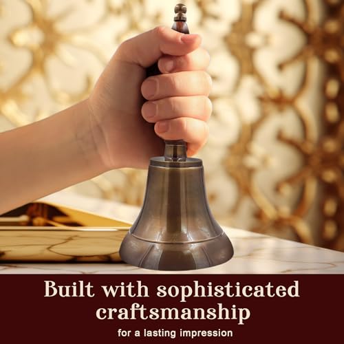 Large & Heavy Solid Brass Loud Hand Call Bell for Weddings, Christmas, School 11"(H) 5"(D) Antique Brass by THDC - color: Antique