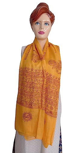 KVR Hindu Pooja Religious Cotton Indian prayer scarf with OM Krishna Ganesha Shiva Nataraja yoga spiritual auspicious prints - color: Yellow-krishna Print