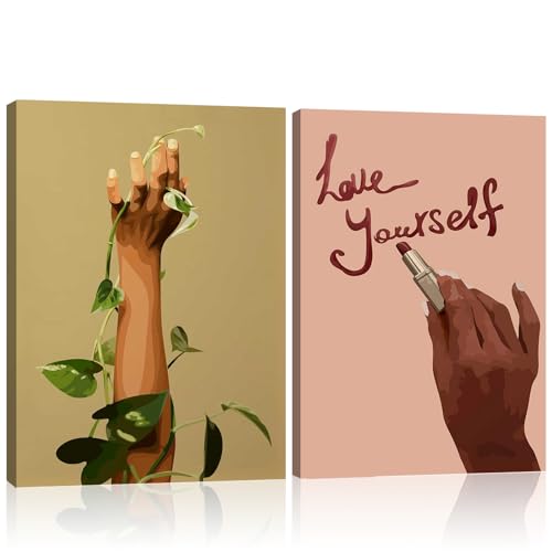 Framed Positive Affirmation Black Woman Wall Art Inspirational African American Woman Canvas Prints Décor Self-Love & Confidence Picture Painting for Bathroom Bedroom Ready to Hang 16x24Inches - color: Love Yourself, size: 16x24 Inches
