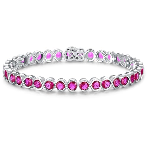 Birthstone Bracelets for Women, Sterling Silver 7 Inch Infinity Tennis Bracelet, Wedding Anniversary Birthday Jewelry Gifts for Women Wife Girlfriend Mom Her - color: 07-Jul-Ruby