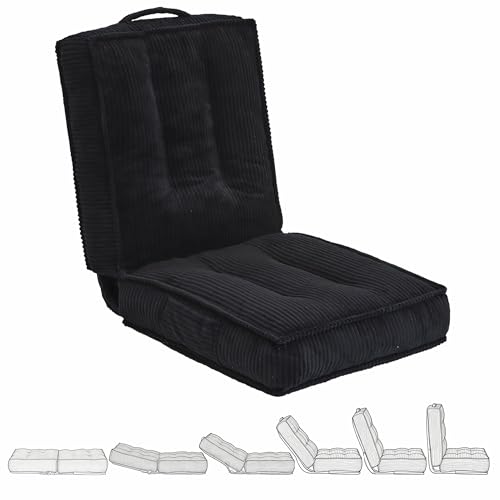 Adjustable Floor Chair with Back Support, 6-Position, Folding Japanese Meditation Tatami Chair, Comfy Gaming Chairs for Adults, Accent Sofa Reading Chairs, Living Room, Bedroom, Black - color: Black