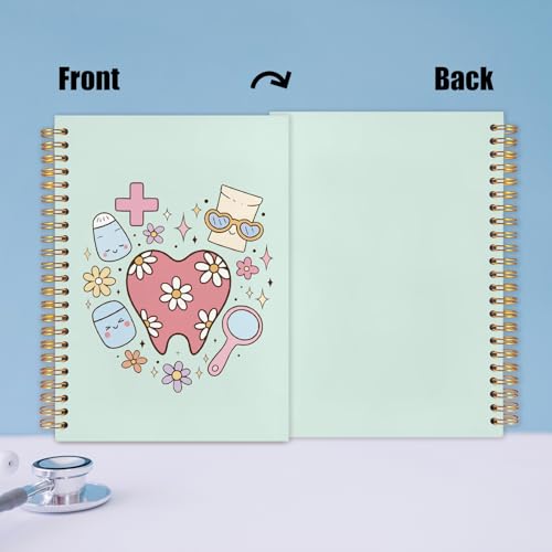 WUCHJ Dental Gifts Notebook, Green Dental Hygienist Assistant Journal, Retro Pink Floral Tooth Spiral Notebook Journal for Note Taking, Dentist Office Supplies, 5.5x8.3 Inch - color: green teeth hearts