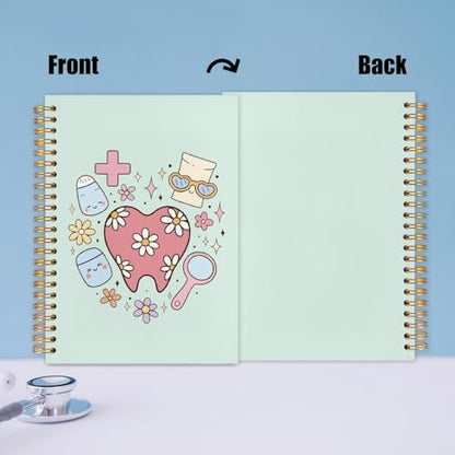 WUCHJ Dental Gifts Notebook, Green Dental Hygienist Assistant Journal, Retro Pink Floral Tooth Spiral Notebook Journal for Note Taking, Dentist Office Supplies, 5.5x8.3 Inch - color: green teeth hearts