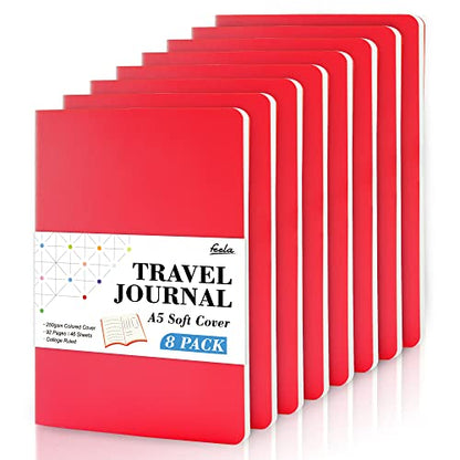 feela 8 Pack Soft Cover Journal Bulk, Notebooks College Ruled for Work, Lined Travel Journal for Women Men, Note Taking Notebook School Supplies Business Writing, 8.2” x 5.5”, A5, Red - color: 8 Red