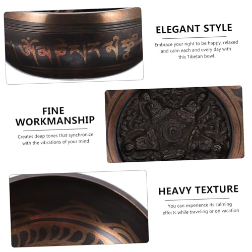 Decorative Tibetan Meditation Bowl with Wooden Stick Yoga Singing Bowl for Stress Relief Deep Relaxation and Mindful Meditation Sessions