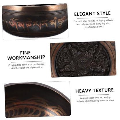 Decorative Tibetan Meditation Bowl with Wooden Stick Yoga Singing Bowl for Stress Relief Deep Relaxation and Mindful Meditation Sessions
