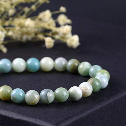 Natural Gemstones Bracelet 8mm Chakra Round Beads Energy Power Crystal Reiki Healing Elastic Stretch 7 Inch for Women Men Unisex - color: Amazonite