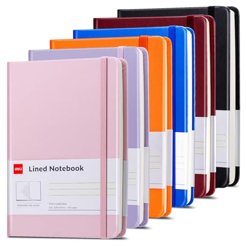 deli 6 Pack Multicolor Lined Journal Notebook for Work, Moleskine Notebooks, A5 (5.5"x8.3"), 160 Pages Hardcover Journaling Notebooks, Multicolor College Ruled Notebooks for Notes-taking/Work/Travel - color: 6 Pack Multicolor