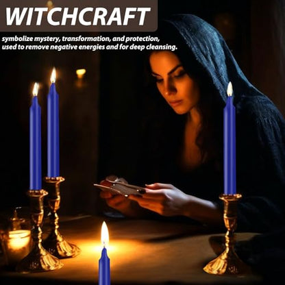 24 Pack Blue Spell Chime Candles – Premium Mini Unscented Taper Candles for Rituals, Prayer, Meditation, Altar, Spells – 4" Tall – Ideal for Witches & Spiritual Practices - color: Blue