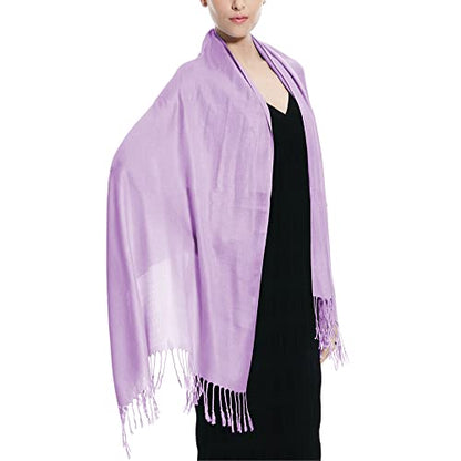 Glory Max Women Large Soft Silky Pashmina Shawl Wrap Scarf in Plain Solid Colors - color: Lavender