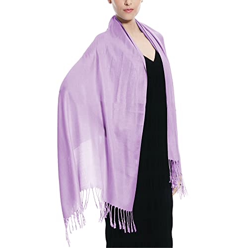 Glory Max Women Large Soft Silky Pashmina Shawl Wrap Scarf in Plain Solid Colors - color: Lavender