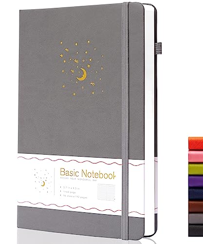 CAGIE Lined Journal Notebook for Work, Hardcover Notebook Journal with Pen Loop, A5 Notebook Journal Cover, Medium 5.7" x 8.3", (Gray Ruled), Gifts - color: 00 Pale Gray