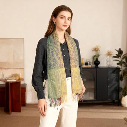 Rave Pashmina Scarf, Fashion Colorful Shawls and Wraps Soft Festival Scarves - color: D-purple (Paisley Pattern)