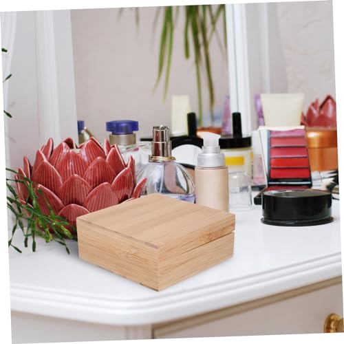 Holibanna 1pc Square Wooden Desktop Storage Box Lid Natural Organizer for Sundries Jewelry and Items and Portable Home Storage