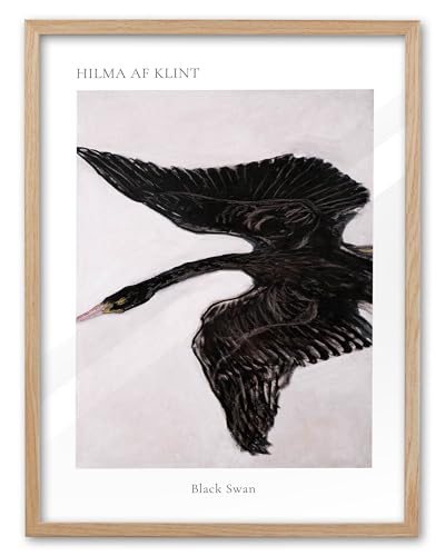 EcoHest Modern Abstract Black Swan Framed Wall Art, 12x16 in OAK Wood Scandinavian Bird Canvas Wall Art, Minimalist Nature-Themed Bedroom Decor, Set of 1 For Living Room - color: Framed Black Swan, size: 16"L x 12"W
