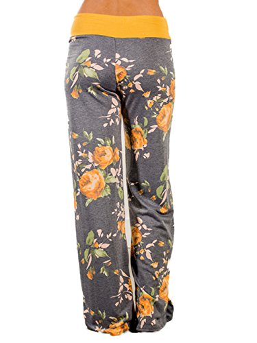 iChunhua Women's Comfy Stretch Floral Print Drawstring Palazzo Wide Leg Lounge Pant
