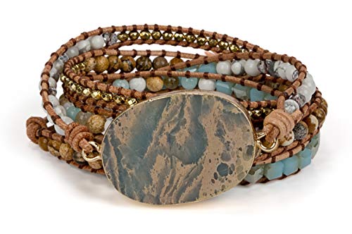 New! Dazzling Handmade Leather Wrap Bracelet Collection - style: 5 Wrap Agalmatolite
