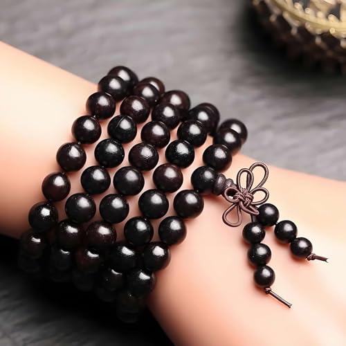Zen Dear Unisex Natural Ebony Wood Buddhist Prayer Bead Necklace Bracelet Tibetan Prayer Mala Beaded Black - style: 06mm 108beads