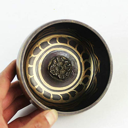 Tibetan Singing Bowl Buddhism Meditation Bell Hand Hammered Buddhist Brass Bowl (12.5CMX6CM) - size: 12.5CMX6CM