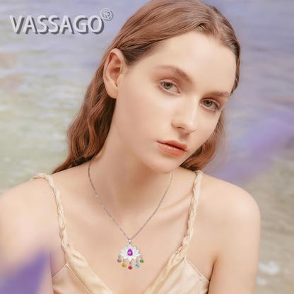 VASSAGO Lotus Necklace for Women Birthstone Pendant Lotus Flower Necklace Buddha Buddhist Unalome Symbol Amulet Yoga Spiritual Healing Jewelry Meditation Birthday Gift - color: Silver