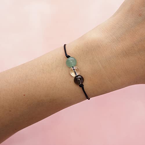 BOHO GARDEN Healing Bead Bracelets - Spiritual Crystal Beaded Bracelet - Made of 3 Real & Natural Gemstones, Adjustable 3-9.7” Black Rope - Gem Stones Jewelry for Men, Women, Teens (13+) - 8mm Bead - color: Productivity