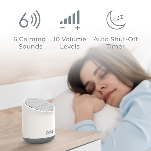 Pure Enrichment Wave Mini Travel Sound Machine - 6 Soothing Sounds Including White Noise, Seamless Loop Audio, Rechargeable Battery, 48 Hour Run Time, Optional Timer, and Storage Bag - color: White