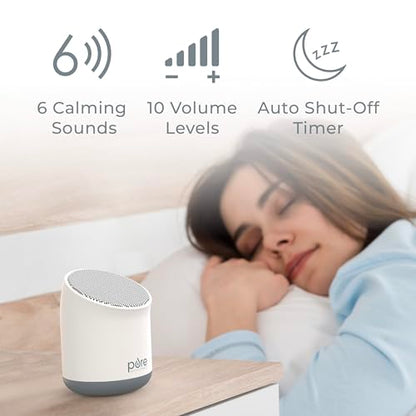 Pure Enrichment Wave Mini Travel Sound Machine - 6 Soothing Sounds Including White Noise, Seamless Loop Audio, Rechargeable Battery, 48 Hour Run Time, Optional Timer, and Storage Bag - color: White