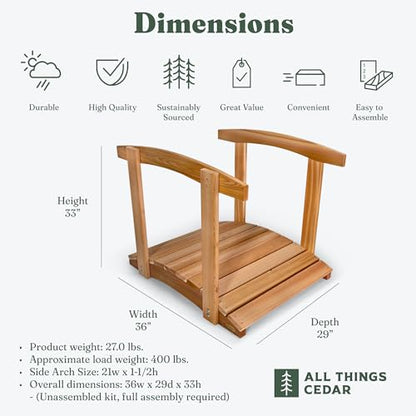 All Things Cedar Wooden Bridge, Outdoor Garden Walkway with Side Rails, 3', Natural - size: 3-Ft Bridge & Rails