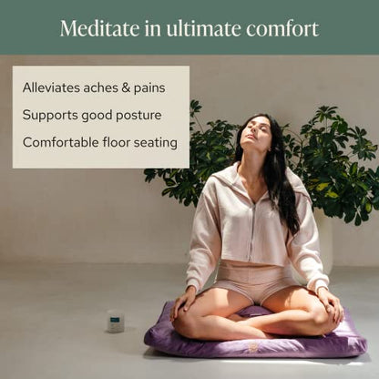 Mindful Modern Meditation Cushion and Zabuton Mat Bundle - Premium Luxury Velvet Meditation Cushion Set for Yoga - Buckwheat Zafu Floor Pillow and Rectangular Mat - Dusty Violet Color