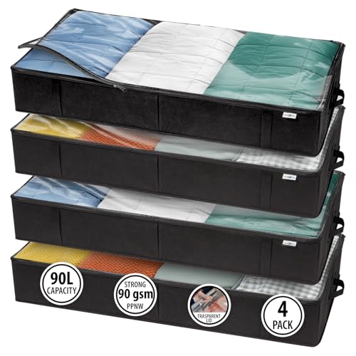 Closet Organizers and Storage - Maximize Space with Under Bed Storage Containers & Clothes Storage - Ideal Closet Organizer, Toy Storage Organizer & Underbed Storage (Black, 4 Pack)