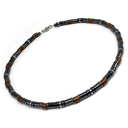 Healing Stress Anxiety Meditation Grounding Energy Gemstone Necklace Series - color: Black & Bronze Hematite -6 mm- Stone Tube Beads