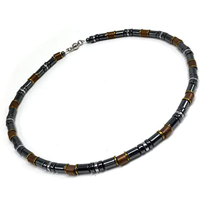 Healing Stress Anxiety Meditation Grounding Energy Gemstone Necklace Series - color: Black & Bronze Hematite -6 mm- Stone Tube Beads