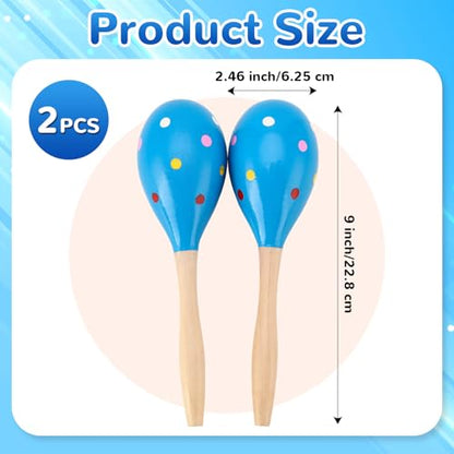 2 Pcs Maracas, 9 Inch Hand Percussion Rattles, Wooden Rumba Shaker Hand Musical Instruments with Clear Rhythm for Music Leraning (Blue-9 Inch) - color: Blue-9 Inch