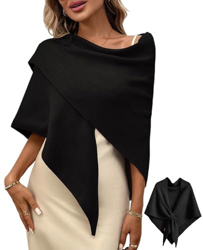 Women's Pashmina Shawl Wraps for Evening Dresses Wedding Bridal Open Front Poncho Cape Soft Large Scarf - color: Black