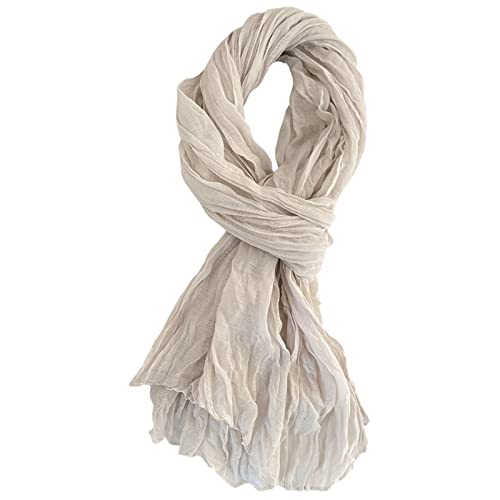 Summer Cotton Blend Crinkle Vintage Soft Scarf Fashion Solid Scarf Wrap Shawl - color: Beige