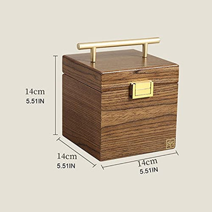DNCG Storage Bins Large 3-Layer Wooden Jewelry Box Luxurious Earring Necklace Desktop Cosmetic Storage Box with Portable Handle and Safety