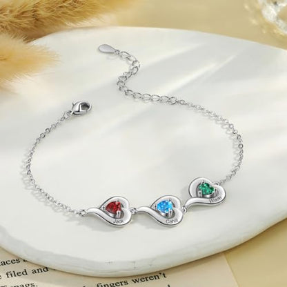 Personalized Mother Bracelet with Birthstones - Adjustable Name Bracelet for Mom, Grandma, Women | Unique Gifts for Mothers Day, Custom Mom Jewelry for Her