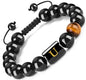 FRG Initials Bracelets for Men Letter Link Handmade Natural Black Onyx Tiger Eye Stone Beads Braided Rope Meaningful Bracelet - style: Braided rope-U