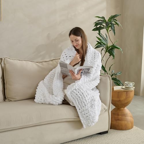Soft Knitted Throw Blanket - 50x60 Inch Cozy & Lightweight All-Season Blanket, Wrinkle-Resistant Polyester for Couch, Bed, Sofa, Reading Nook (White) - color: White
