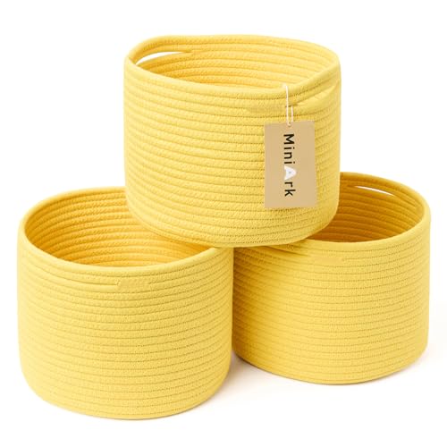 MiniArk Small Basket for Organizing | Cube Shelf Closet Storage Baskets | 9.7×9.7×7.1” | Woven Rope Gift Basket | Nursery | Round 3 Packs Yellow - color: Yellow, size: Round-7L (⌀9.7"×H7.1")