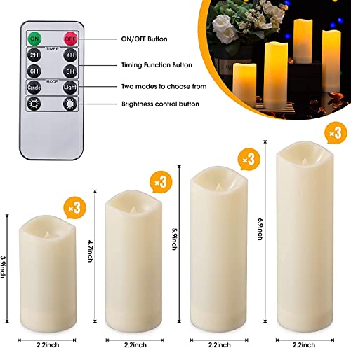 YOROXRG 12 Pack Flameless Candles Battery Operated Waterproof Led Candles (D:2.2" X H:4" 5" 6" 7") Candles with 2 Remotes Contro for Wedding, Party, Birthday - color: 12Pack-Iovry