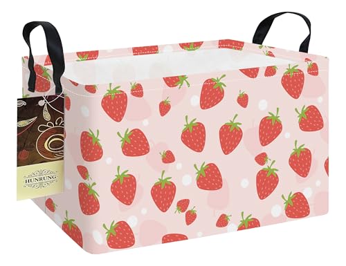 Rectangle Storage Basket Cute Canvas Organizer Bin for Pet/Children Toys, Books, Clothes Perfect for Rooms/Playroom(REC-Pink Strawberry) - color: REC-Pink Strawberry