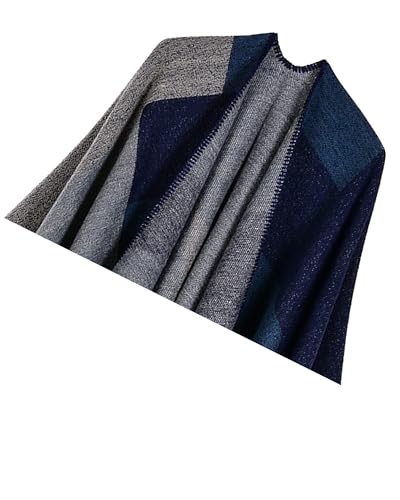 Women's Shawls and Wraps Open Front Poncho Cape Winter Sweater - color: M2-navy Diamond