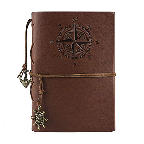Leather Writing Journal Notebook, Vintage Nautical Spiral Notebook Refillable Diary Sketchbook Travel Journals to Write in with Blank Pages and Retro Pendants (Brown) - color: Brown
