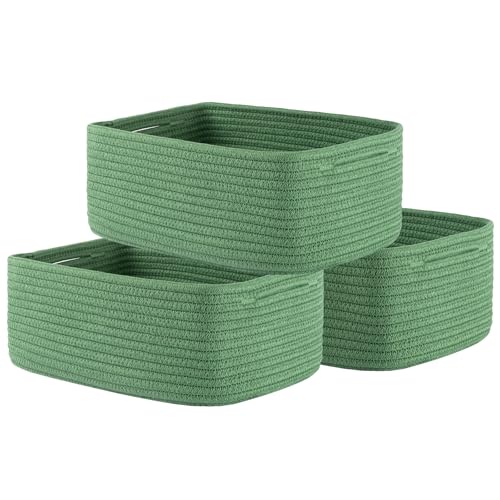 Small Woven Basket, 13.5 x 9.5 x 5 Inches, Storage Basket for Organizing, Cute Small Rope Shelf Closet Cube Storage Bins Baskets for Shelves, Dog Toy Gift Baskets Empty, 3 Pack, Green - color: Green, size: 13.5"L x 9.5"W x 5"H