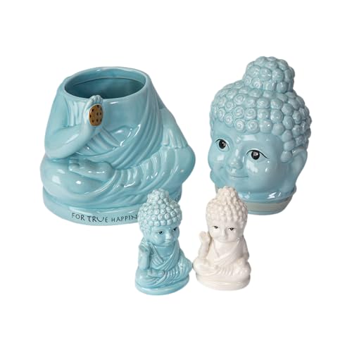 Buddha Ceramic Cookie Jar with Salt and Pepper Shaker Set, Decorative Kitchen Storage Canister, Zen Spiritual Buddhist Home Decor, Unique Gift Idea