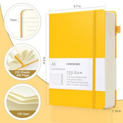 Journals for Writing, A5 Leather Ruled Notebook with 400 Pages, 100 Gms College Ruled Journal with Thick Paper, Hardcover with Inner Pocket & Pen Holder, Dark Green
