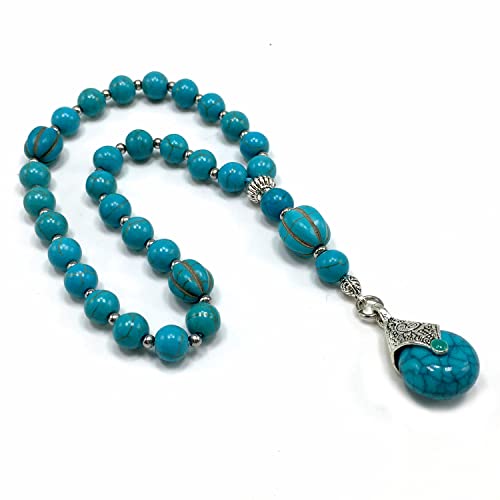 Mala Prayer Beads - Mala Necklace - Tibetan Mala Prayer Beads Meditation Beads Yoga Necklace - color: (POCKET MALA)-Synthetic Turquoise Stone -8 mm- 27 Beads